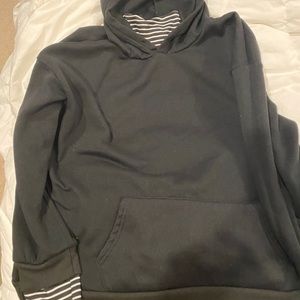 Black and white turtleneck hoodie with sleeves